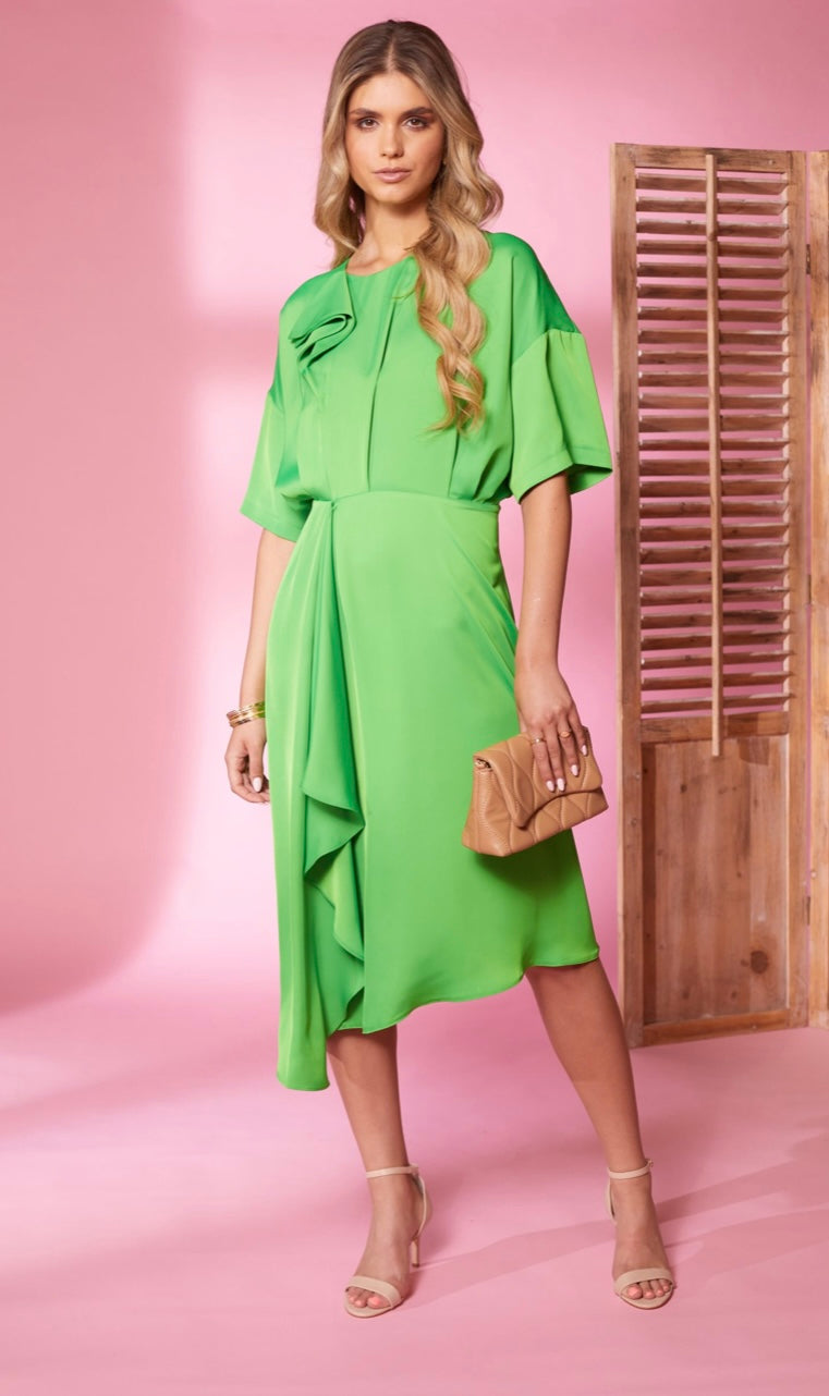 24108- Kate Cooper Angle Hem Dress w/ Frill Detail- Apple Green – Fifty  Seven Boutique