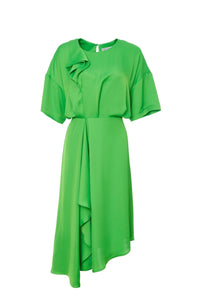 24108- Kate Cooper Angle Hem Dress w/ Frill Detail- Apple Green