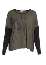 Load image into Gallery viewer, 24277- Placement print top with contrast sleeve-Forest &amp; Black- Naya