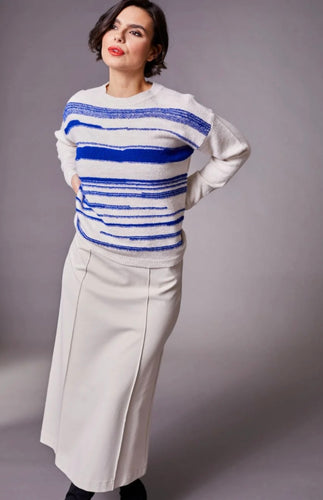 W23515- White/Blue Irregular Stripe Knit- Peruzzi