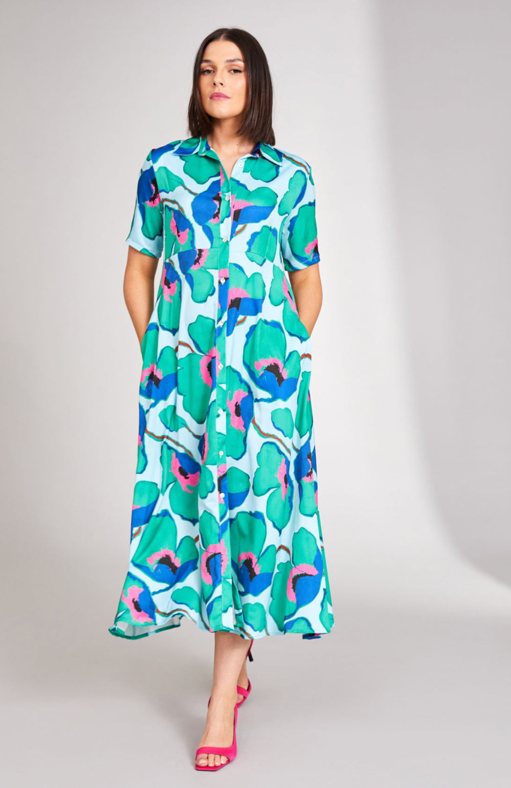 513 Aqua Print Dress - Peruzzi