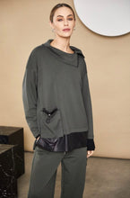 Load image into Gallery viewer, 24158- High neck top w/ contrast pleather hem band- Forest &amp; Green- Naya