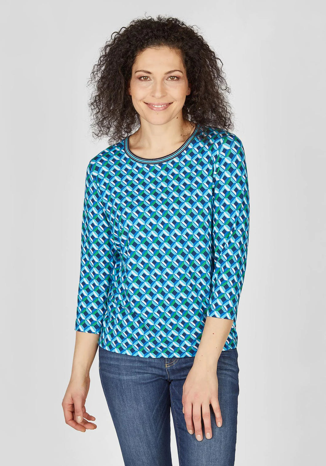 123359- Rabe Round Neck Geo Print Top