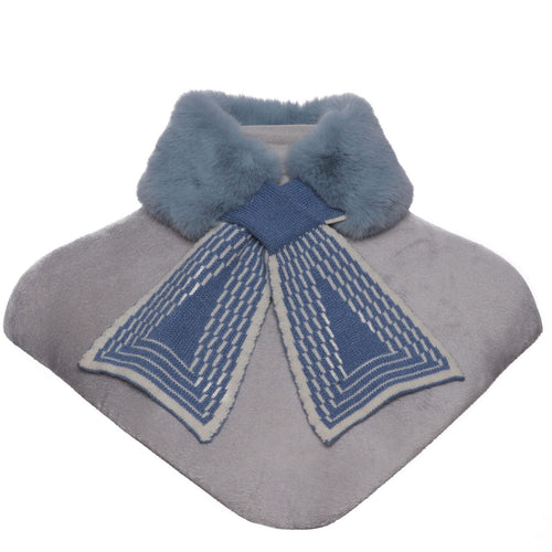 1040702- Blue Knitted Faux Fur Collar  - Zelly