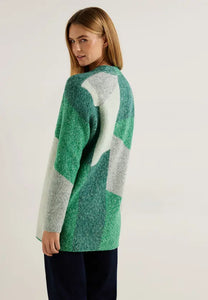 253719- Green Jacquard Print Cardigan - Cecil