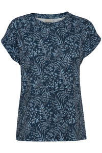 0634- Short Sleeve T Shirt- Blue Floral Mix- Frans