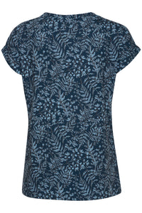 0634- Short Sleeve T Shirt- Blue Floral Mix- Frans