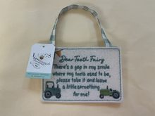 Load image into Gallery viewer, Blue "Dear Tooth Fairy" Hanging Felt Envelope