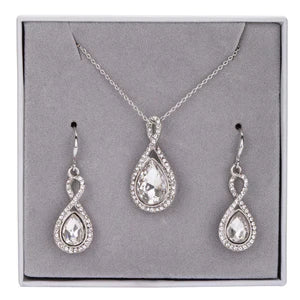 DG0047-  Cubic Zirconia Infinity Teardrop Pendant Necklace & Earrings Boxed Set- D&X London
