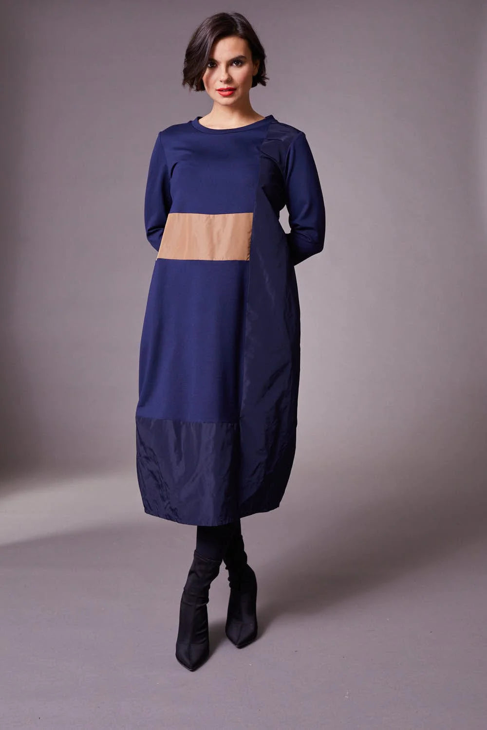 W23159- Taffeta Trim Dress - Peruzzi