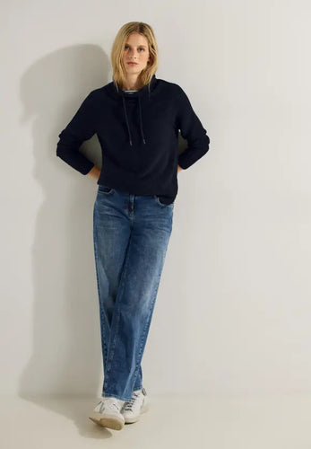 302468- Navy Cowl Neck Jumper - Cecil