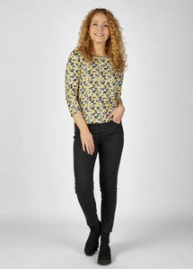 121352- Mustard Square Print T-shirt- Rabe