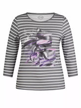 Load image into Gallery viewer, 122353- Round Neck 3/4 Length Sleeve Striped T-shirt- Rabe