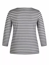 Load image into Gallery viewer, 122353- Round Neck 3/4 Length Sleeve Striped T-shirt- Rabe