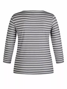 122353- Round Neck 3/4 Length Sleeve Striped T-shirt- Rabe