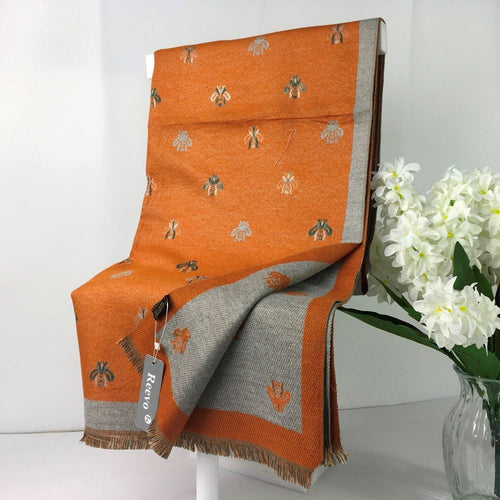 224-201-Bee Print Winter Scarf- Grey & Orange