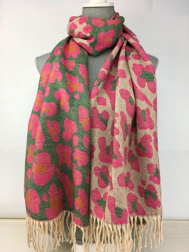 235- Animal Print Scarf - Hot Pink & Green