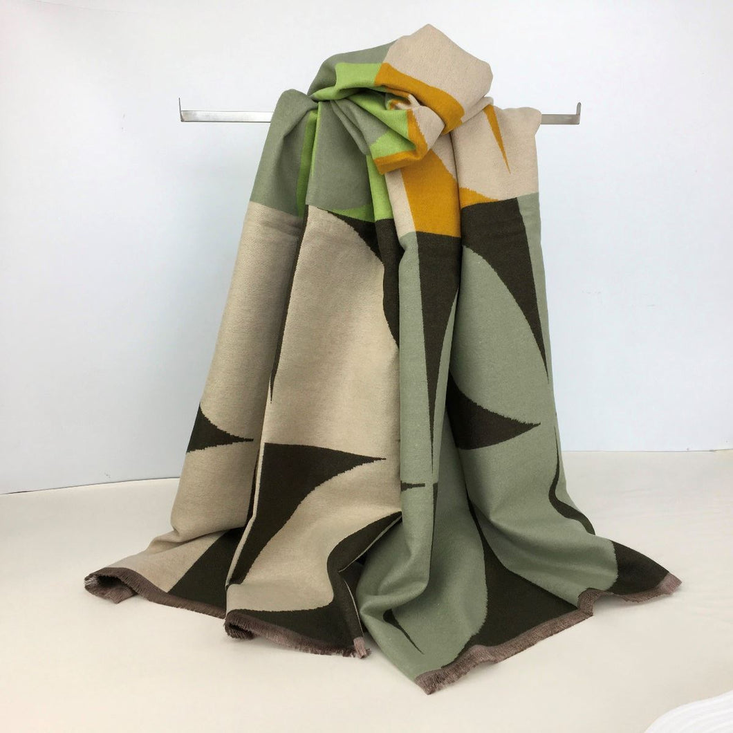 235 -113 - Abstract Print Scarf  - Green & Beige