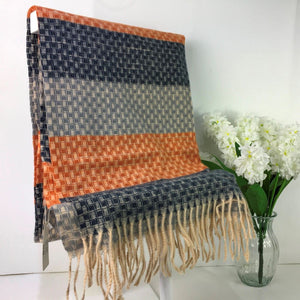 224~257 - Weave Style Scarf - Navy & Orange
