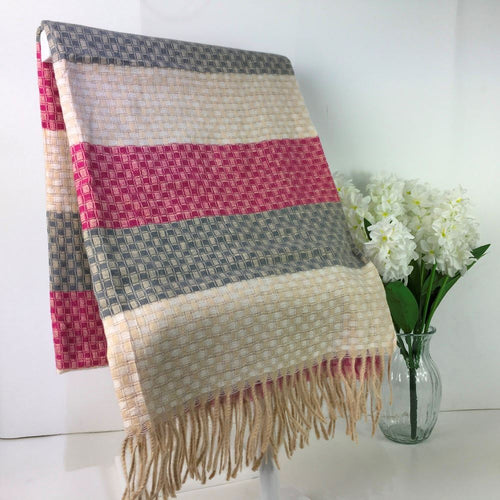 224~257 - Weave Style Scarf - Pink & Grey