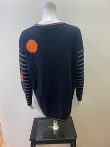 7421- Spot Design Knit Jumper-Black/Charcoal/Burnt orange- Foil