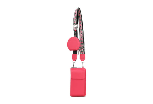K155- Phone Purse with Fabric Strap - Rose Pink