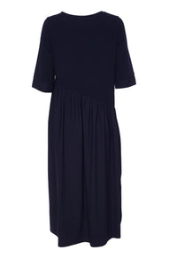 24180- Naya Jersey Dress w/ Gathered Contrast Skirt- Navy
