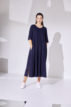 Load image into Gallery viewer, 24180- Naya Jersey Dress w/ Gathered Contrast Skirt- Navy