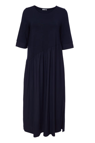 24180- Naya Jersey Dress w/ Gathered Contrast Skirt- Navy