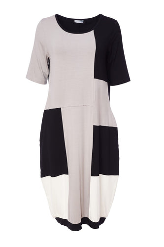 24308- Naya Block Colour Jersey Dress- Mink & Black