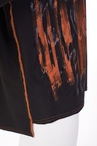 211- Naya Placement Print top with Raw Seams- Black & Spice