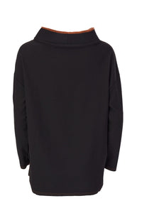 211- Naya Placement Print top with Raw Seams- Black & Spice