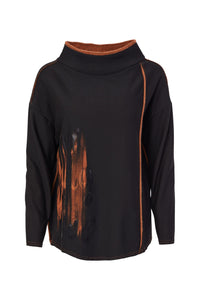 211- Naya Placement Print top with Raw Seams- Black & Spice