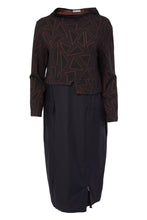 Load image into Gallery viewer, 215- Naya Embossed Print Dress w/ contrast skirt- Black &amp; Spice