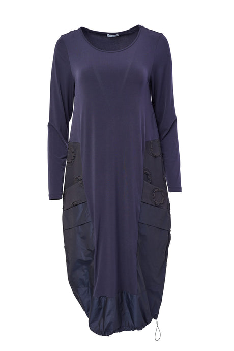 261- Naya Jersey Dress w/ Jacquard Panel - Navy