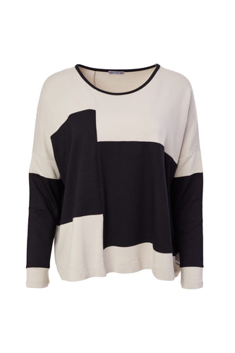 289- Naya Block Stripe Top- Black & Sand