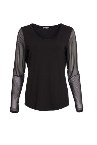 24106 - Mesh Sleeve Top- Black- Naya
