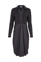 Load image into Gallery viewer, 24156 - Shirt style dress with contrast fabric skirt and collar- Black- Naya