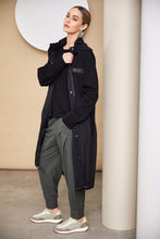 Load image into Gallery viewer, 24182 - Hooded coat with contrast hem panel &amp; placket- Black- Naya
