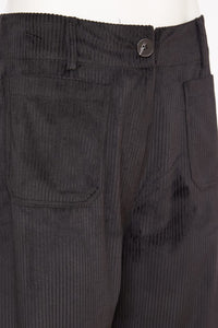 24184 - Cord wide leg trouser with front patch pocket- Black- Naya