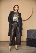 Load image into Gallery viewer, 24198 - Hooded coat print section @ zip/cuff- Choc &amp; Black- Naya