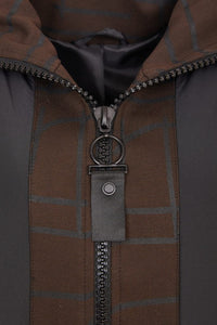 24198 - Hooded coat print section @ zip/cuff- Choc & Black- Naya