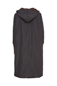 24198 - Hooded coat print section @ zip/cuff- Choc & Black- Naya