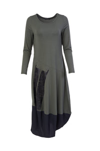 167- Ora Jersey Placement Print Dress-Forest