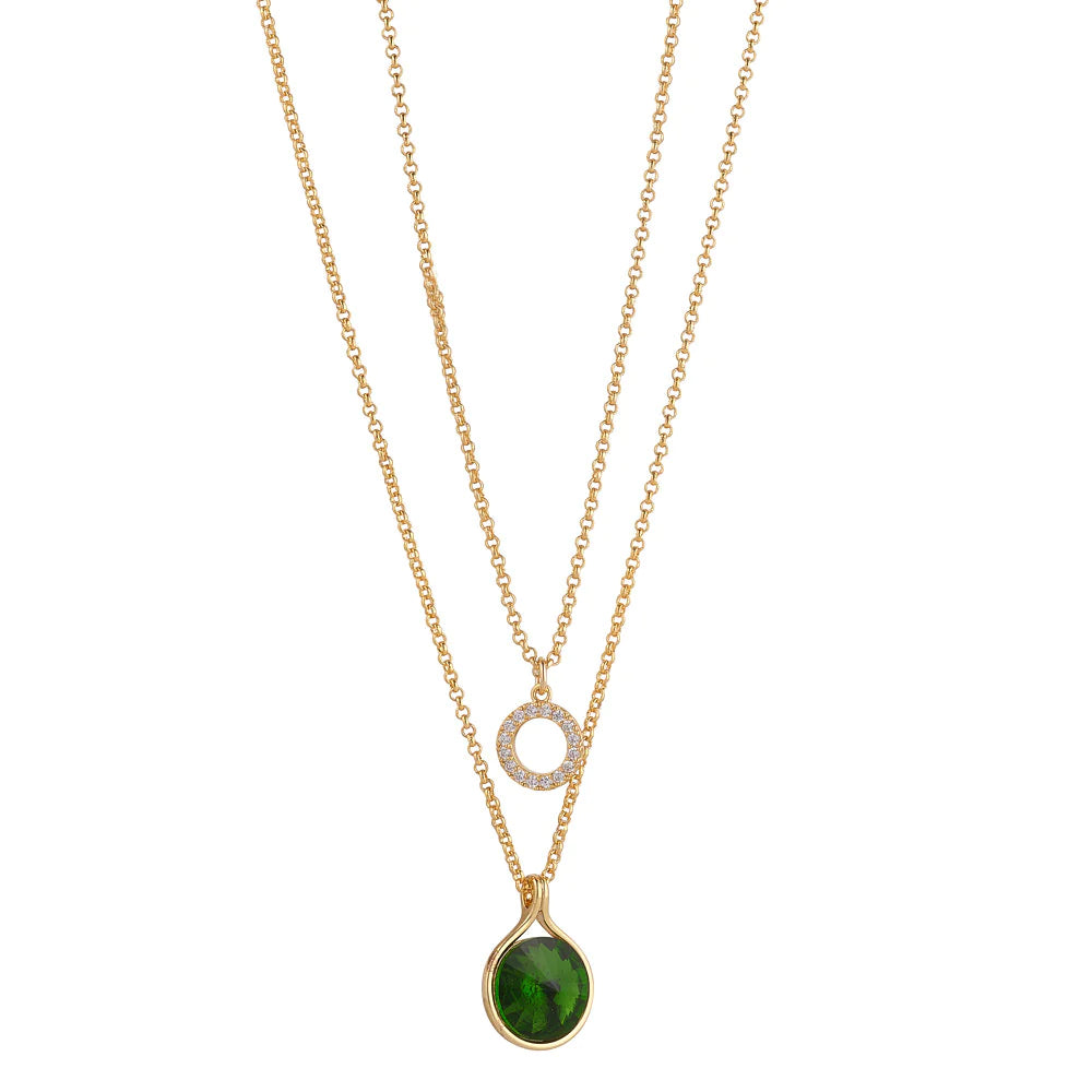 Crystal & Emerald Layered Necklace- Knight & Day Jewellery
