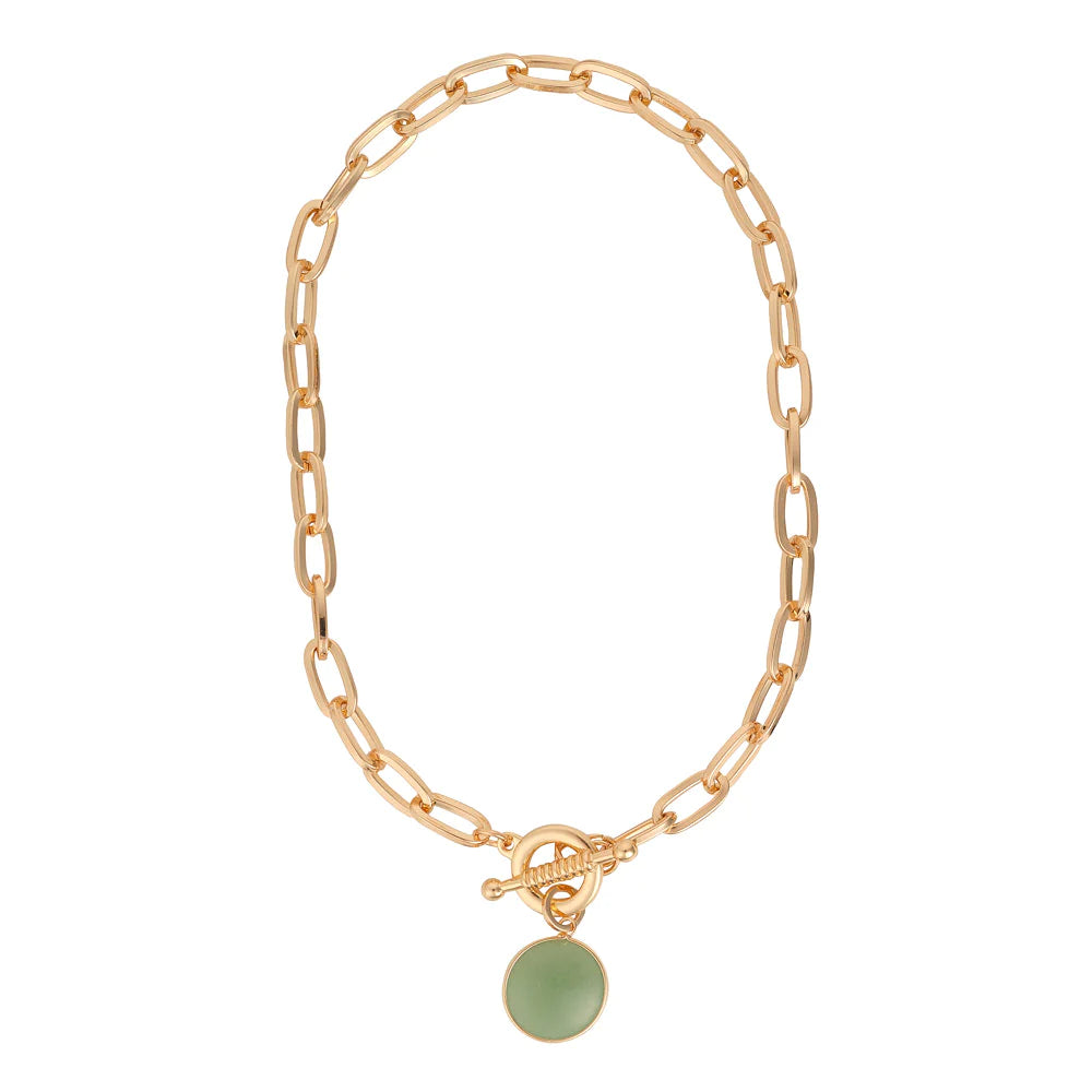 Chunky Paper Clip Chain & Green Drop Necklace- Knight & day Jewellery