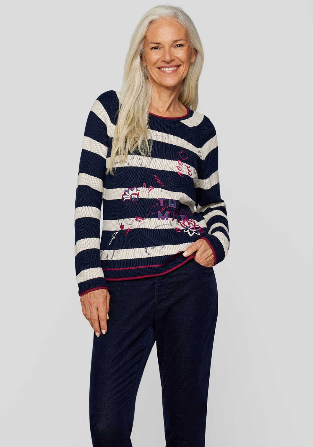 123604 - Navy Stripe Printed Pullover - Rabe
