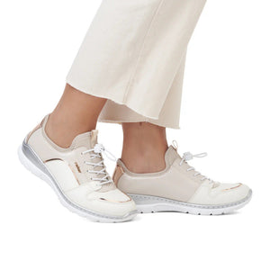 L3294-80 - White and Rose Gold Toggle Sneaker - Rieker