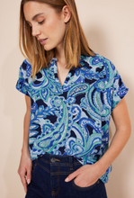 Load image into Gallery viewer, 344570- Split Crew Neck Short Sleeve Top- Blue Mix- Street One