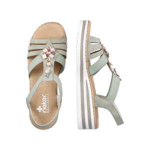 V0245- Slingback Flower Strap Sandal- Green- Rieker